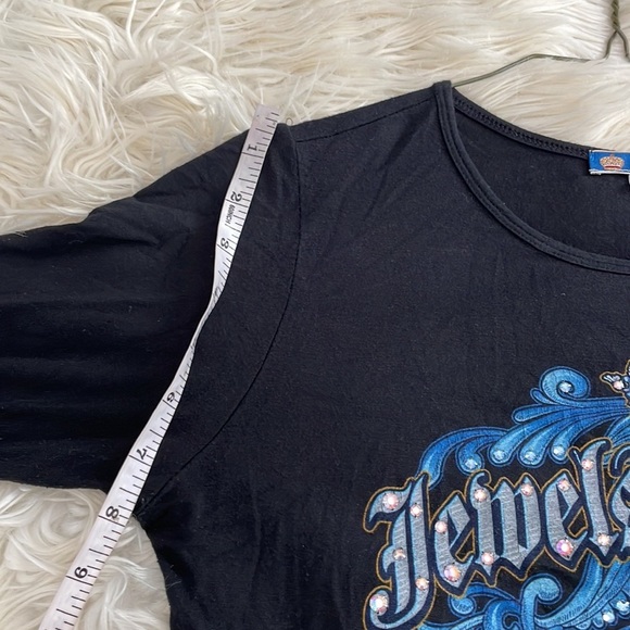 Bejeweled jewels & jeans black blue bedazzled long sleeve Tshirt sweater sz XL - Picture 16 of 16